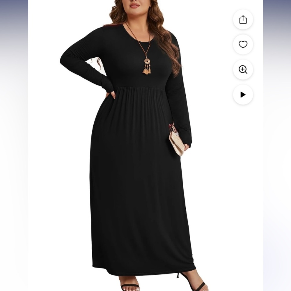 Black Maxi Dress Pockets 3x NWT Long Sleeves